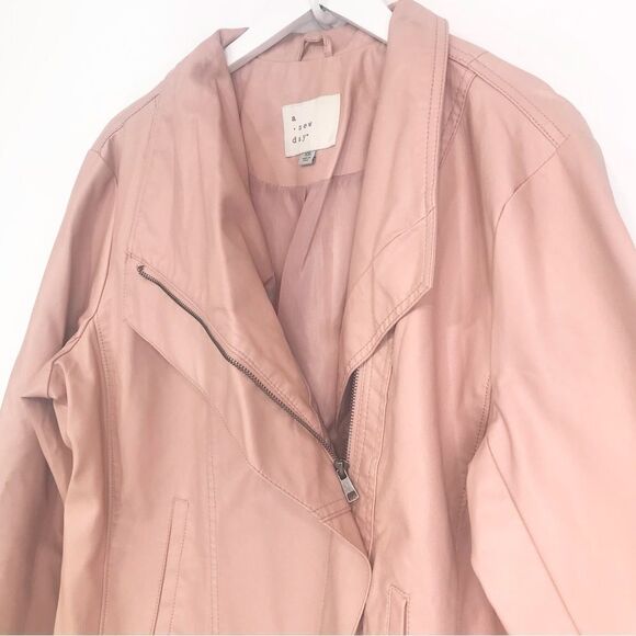 A New Day Pink Faux Leather Moto Style Asymmetrical Zip Up Jacket - Picture 6 of 16